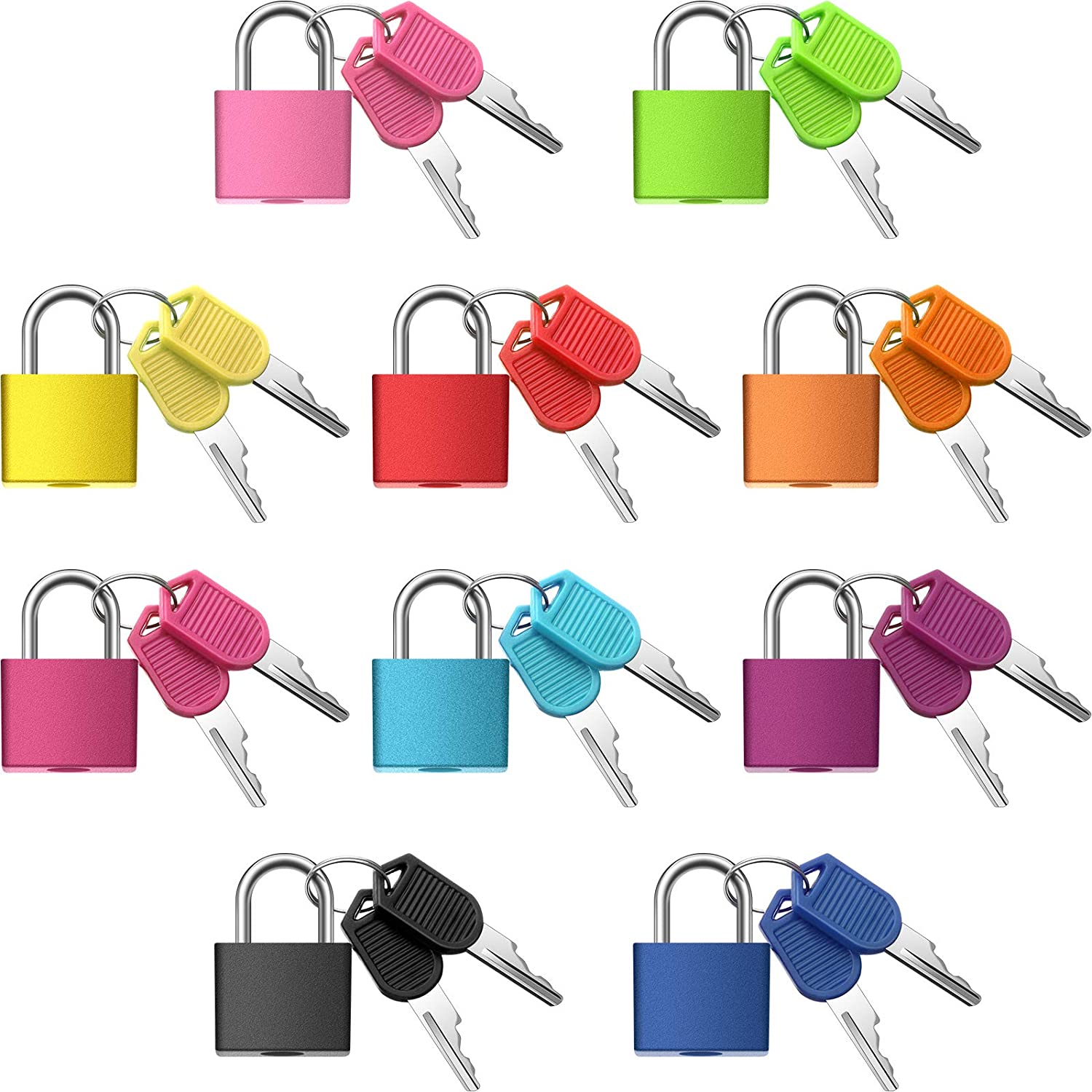 Multi-Color Metal Suitcase Locks with Keys, Small Luggage Padlocks Set