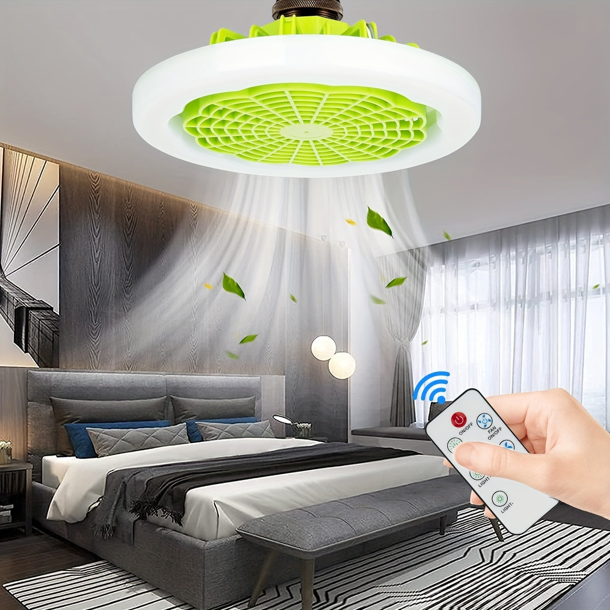 Indoor Modern Ceiling Fan With Light Remote Control 3 Speeds Dimming
