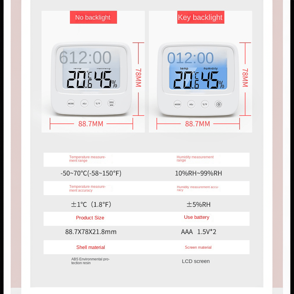 Digital Thermometer and Hygrometer with Clock, Accurate Temperature and Humidity Monitor, Battery Operated