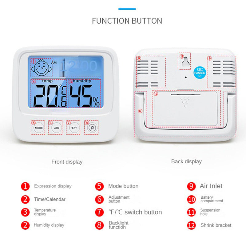 Digital Thermometer and Hygrometer with Clock, Accurate Temperature and Humidity Monitor, Battery Operated