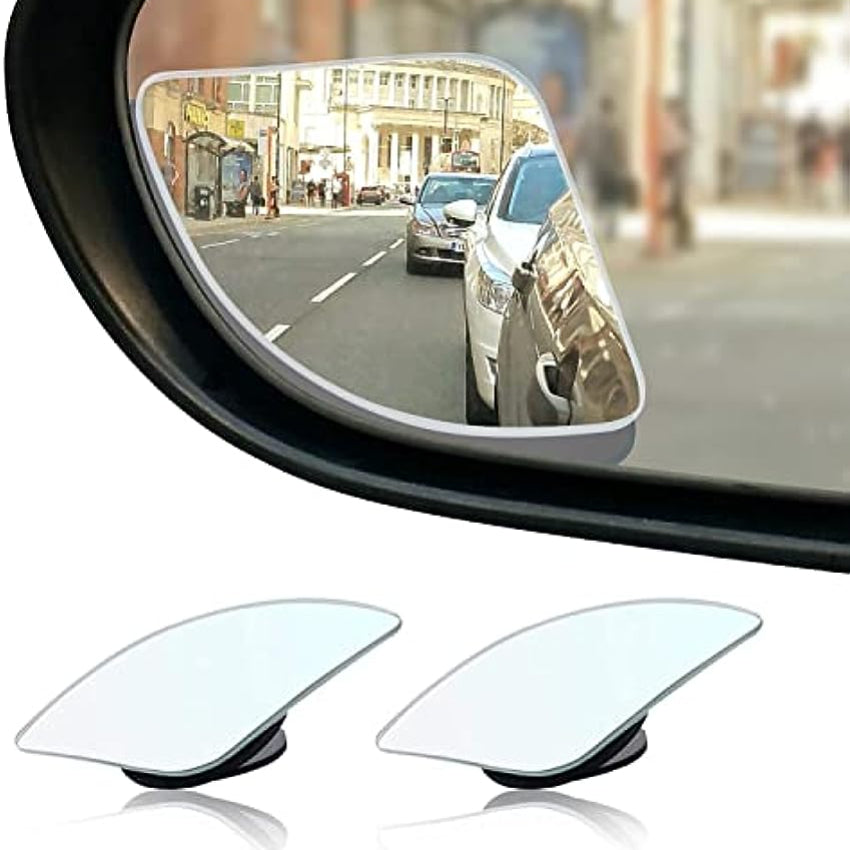Car Blind Spot Mirrors 360 Degree Adjustable HD Glass Curved Fan Shape 2 Pack