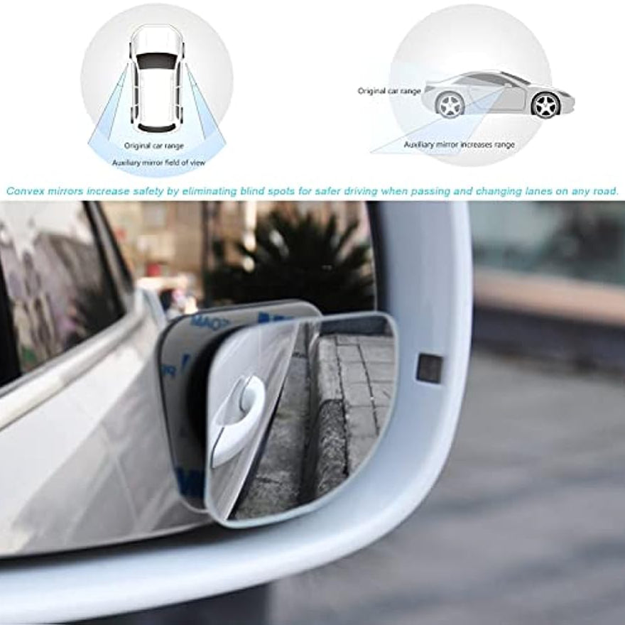 Car Blind Spot Mirrors 360 Degree Adjustable HD Glass Curved Fan Shape 2 Pack