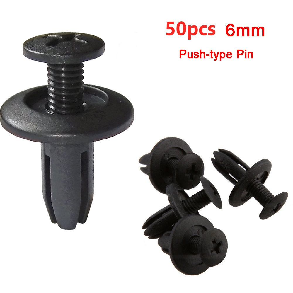 50Pcs 6mm Black Plastic Push Rivets Auto Trim Panel Fasteners for Car Interior