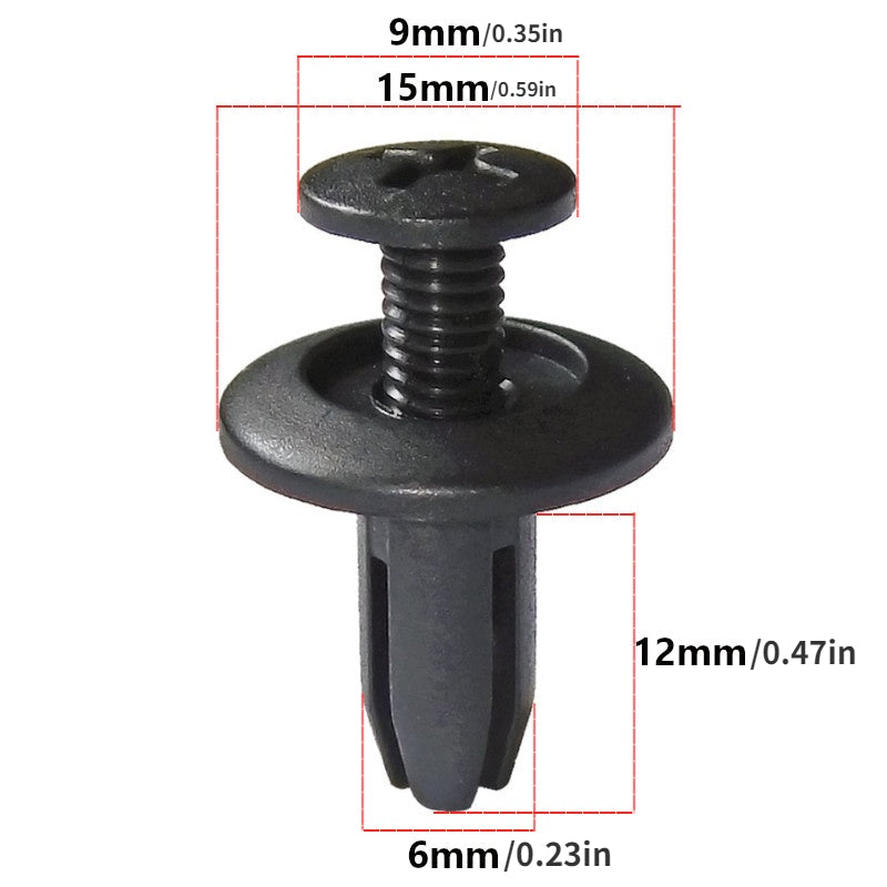 50Pcs 6mm Black Plastic Push Rivets Auto Trim Panel Fasteners for Car Interior