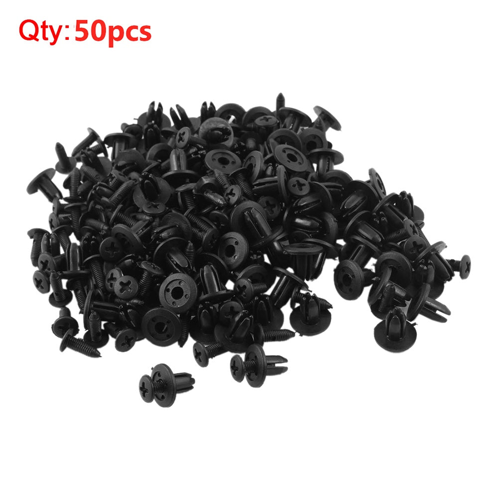 50Pcs 6mm Black Plastic Push Rivets Auto Trim Panel Fasteners for Car Interior