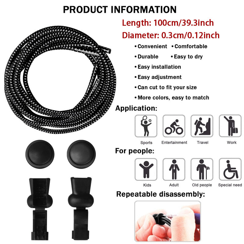 No-Tie Elastic Shoelaces for Sneakers, 12 Colors, Quick Lock, Stretchy