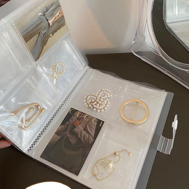 Libro organizador de joyas transparente con 84/160 cuadrículas para anillos, collares, pendientes y pulseras