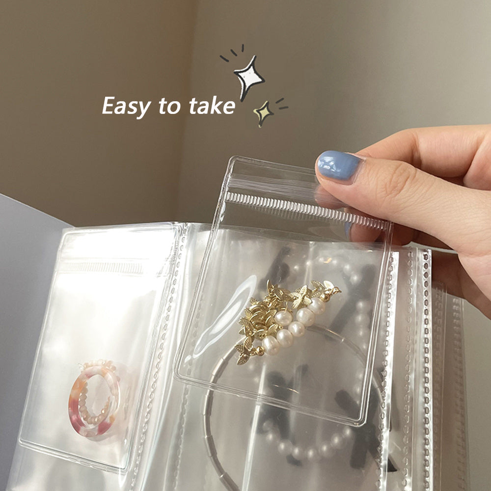 Libro organizador de joyas transparente con 84/160 cuadrículas para anillos, collares, pendientes y pulseras