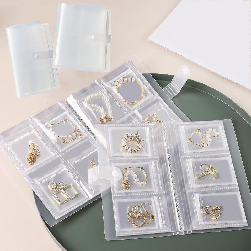 Libro organizador de joyas transparente con 84/160 cuadrículas para anillos, collares, pendientes y pulseras