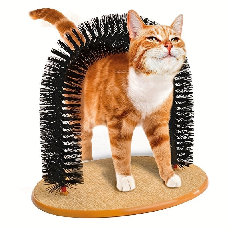 Multifunctional Cat Self-Grooming Toy with Hair Brush and Scratching Pad