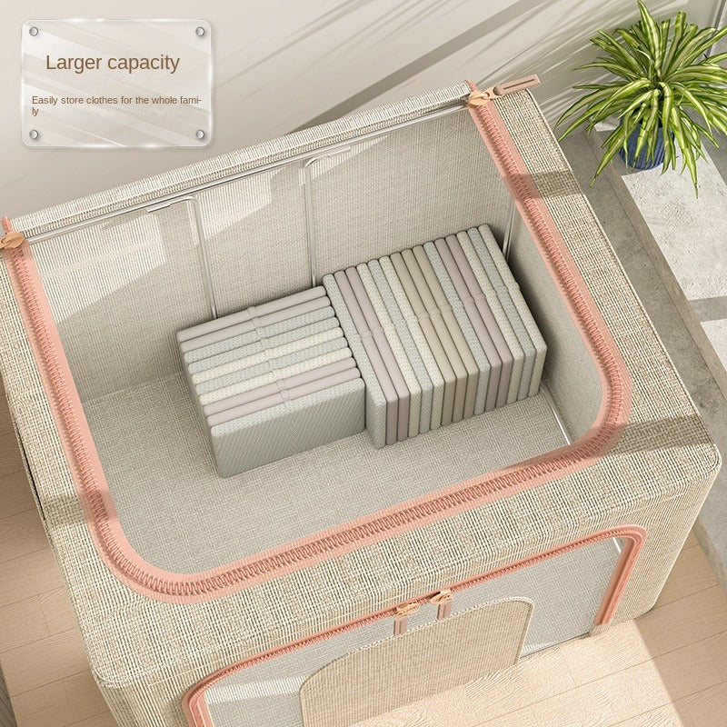 Foldable Storage Bin with Transparent Steel Frame for Wardrobe Closet Organization Large Capacity Clothes Storage