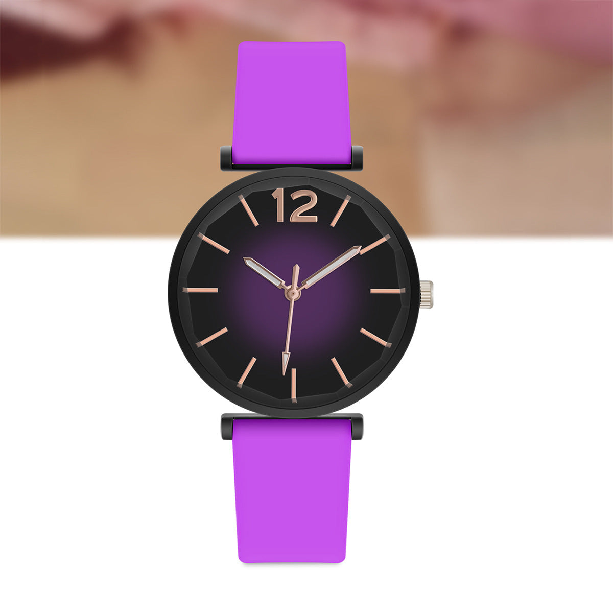 Women's Retro Gradient Dial Quartz Silicone Watch with Round Analog Display