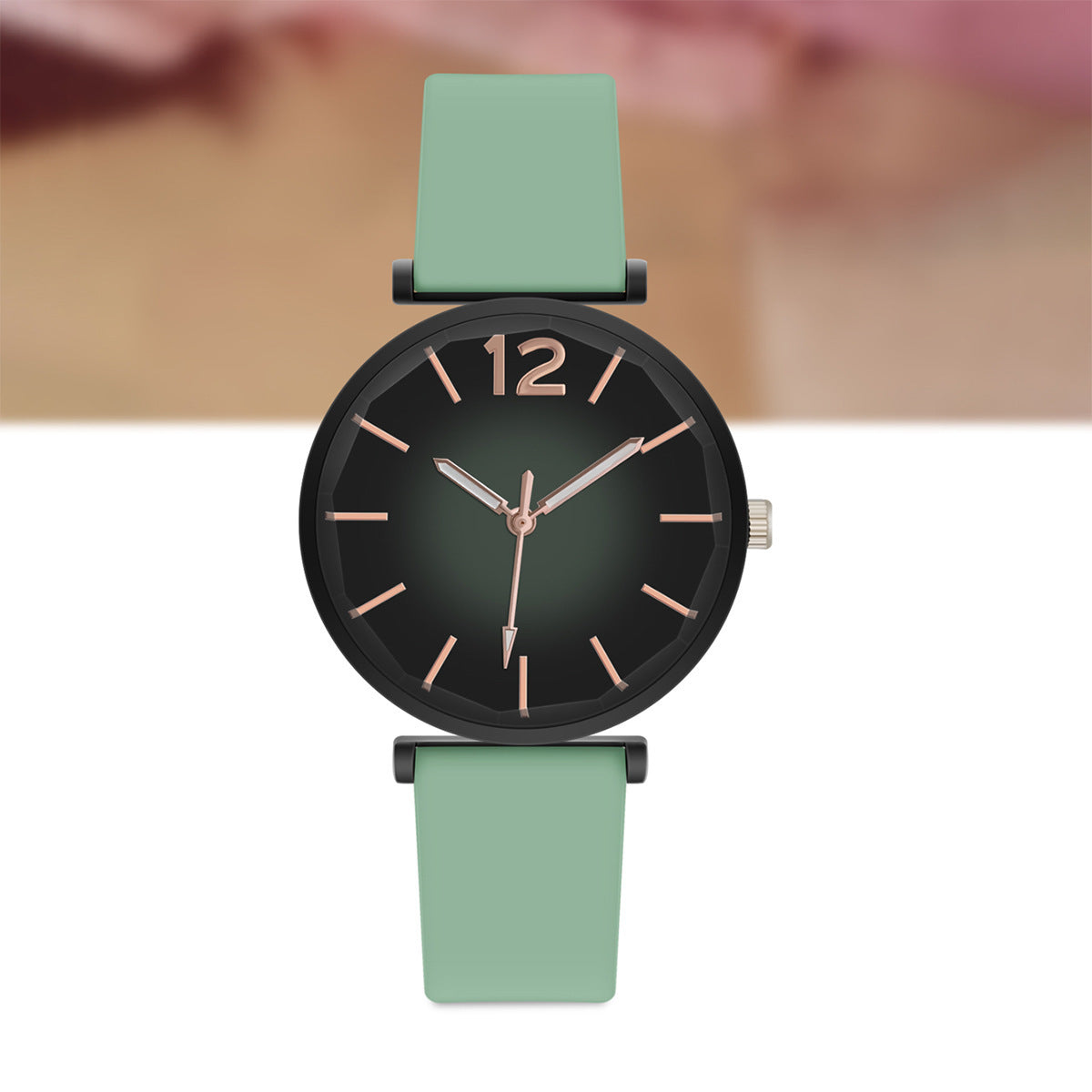 Women's Retro Gradient Dial Quartz Silicone Watch with Round Analog Display