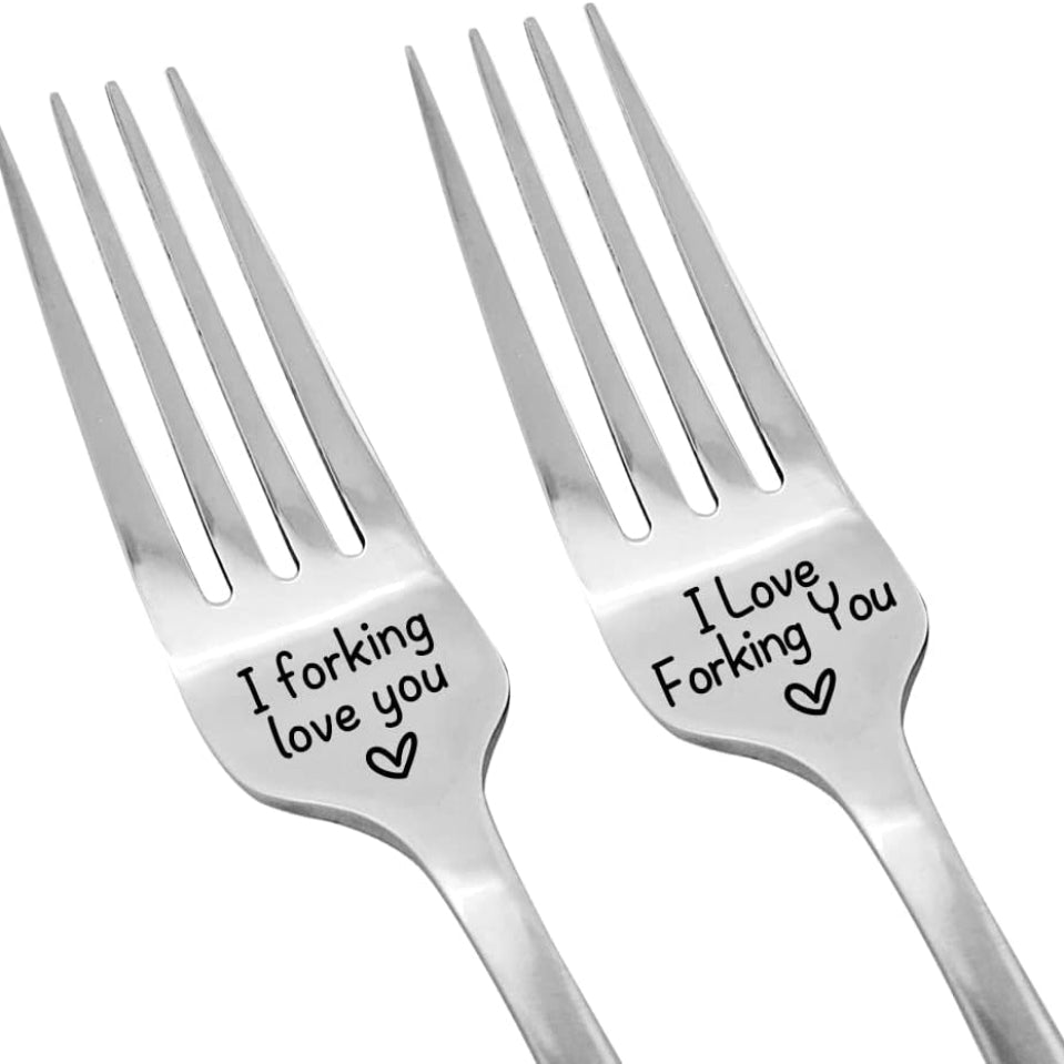 Polished Stainless Steel Fork Laser Engraved I Love You Romantic Gift for Wedding Anniversary