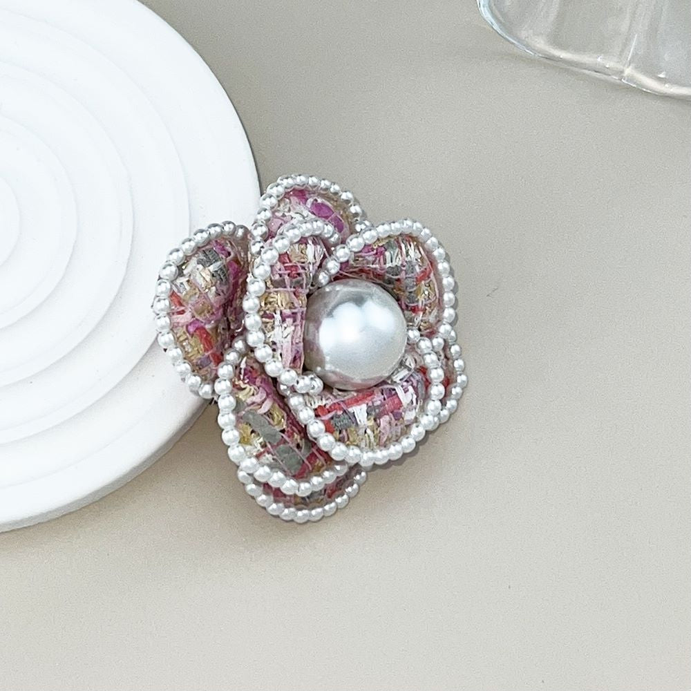 Flower-Shaped Brooch with Faux Pearl for Clothing Retro Style