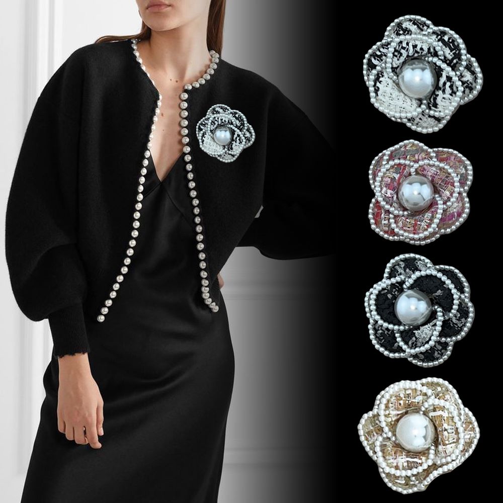 Flower-Shaped Brooch with Faux Pearl for Clothing Retro Style
