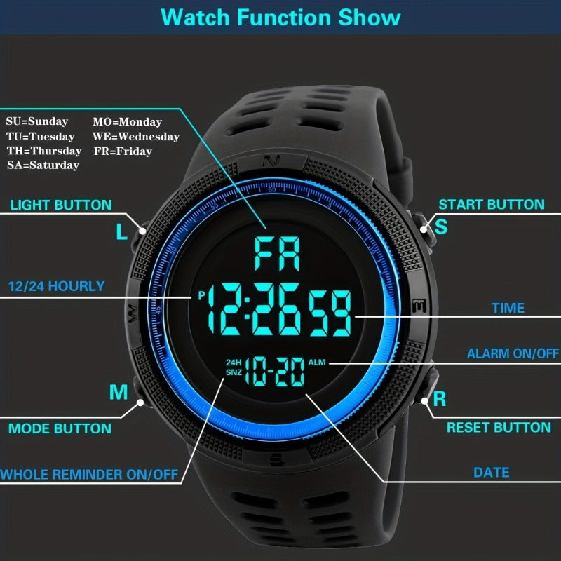 Men's Digital Watch Oversized Dial Glow-in-the-Dark Alarm Silicone Strap Not Waterproof