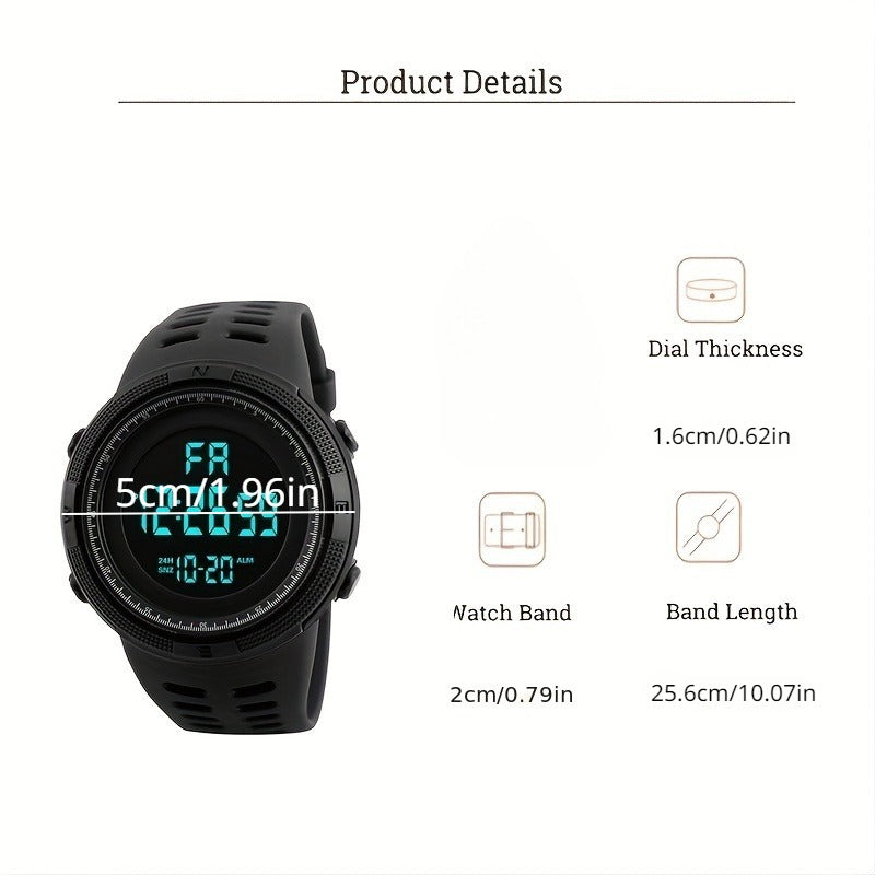 Men's Digital Watch Oversized Dial Glow-in-the-Dark Alarm Silicone Strap Not Waterproof