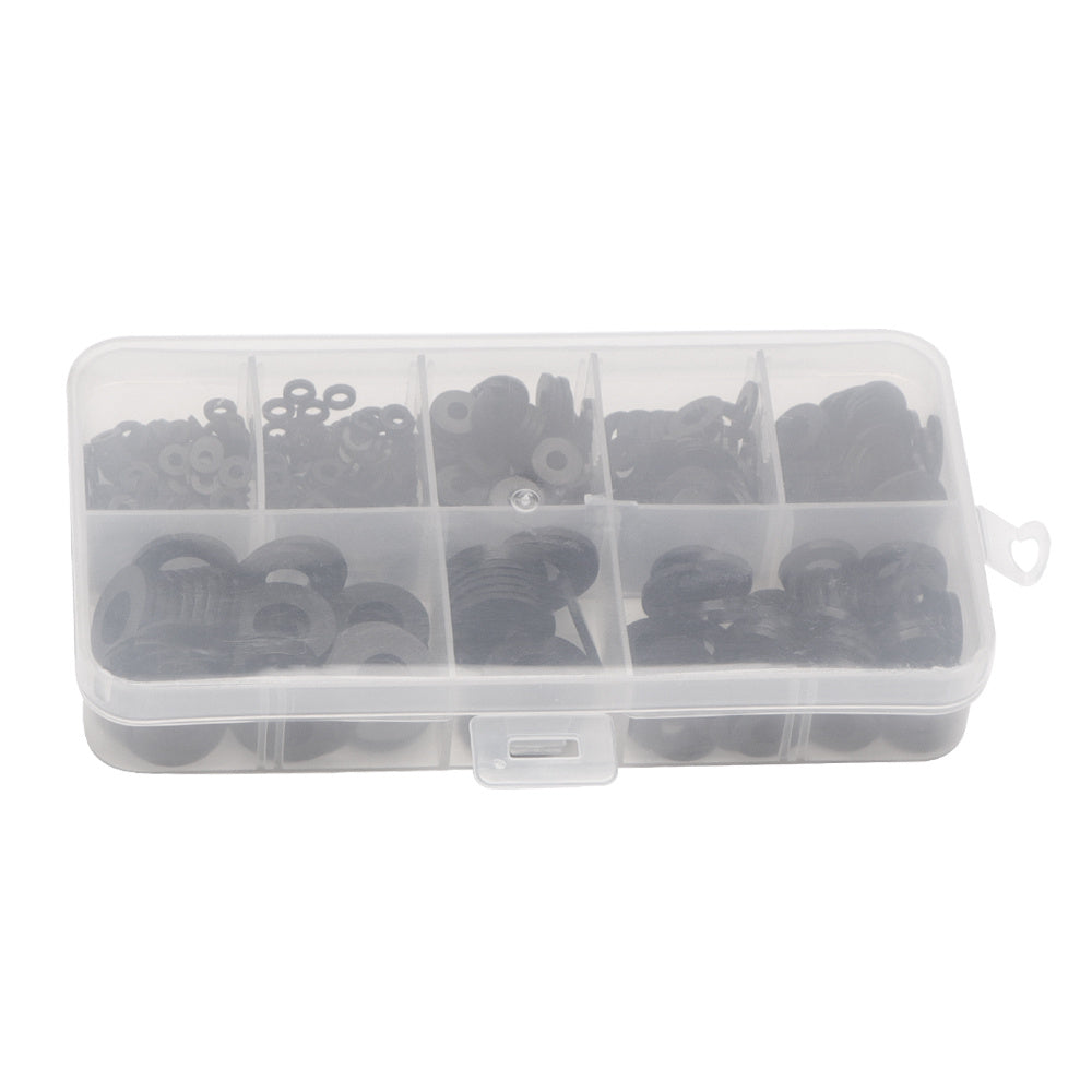 500 Piece Set of Plastic Flat Washers in Various Sizes for Fastening