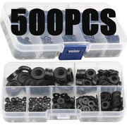 500 Piece Set of Plastic Flat Washers in Various Sizes for Fastening