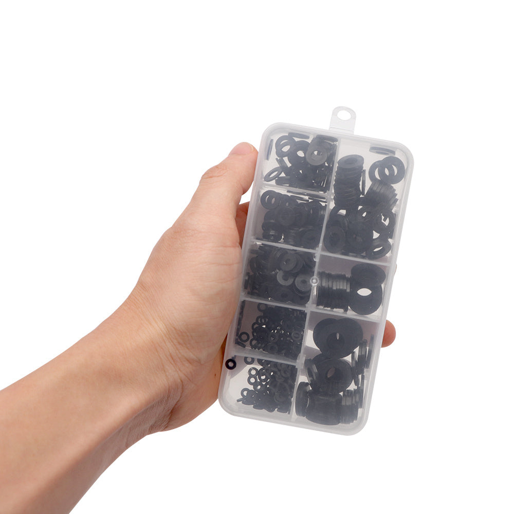 500 Piece Set of Plastic Flat Washers in Various Sizes for Fastening