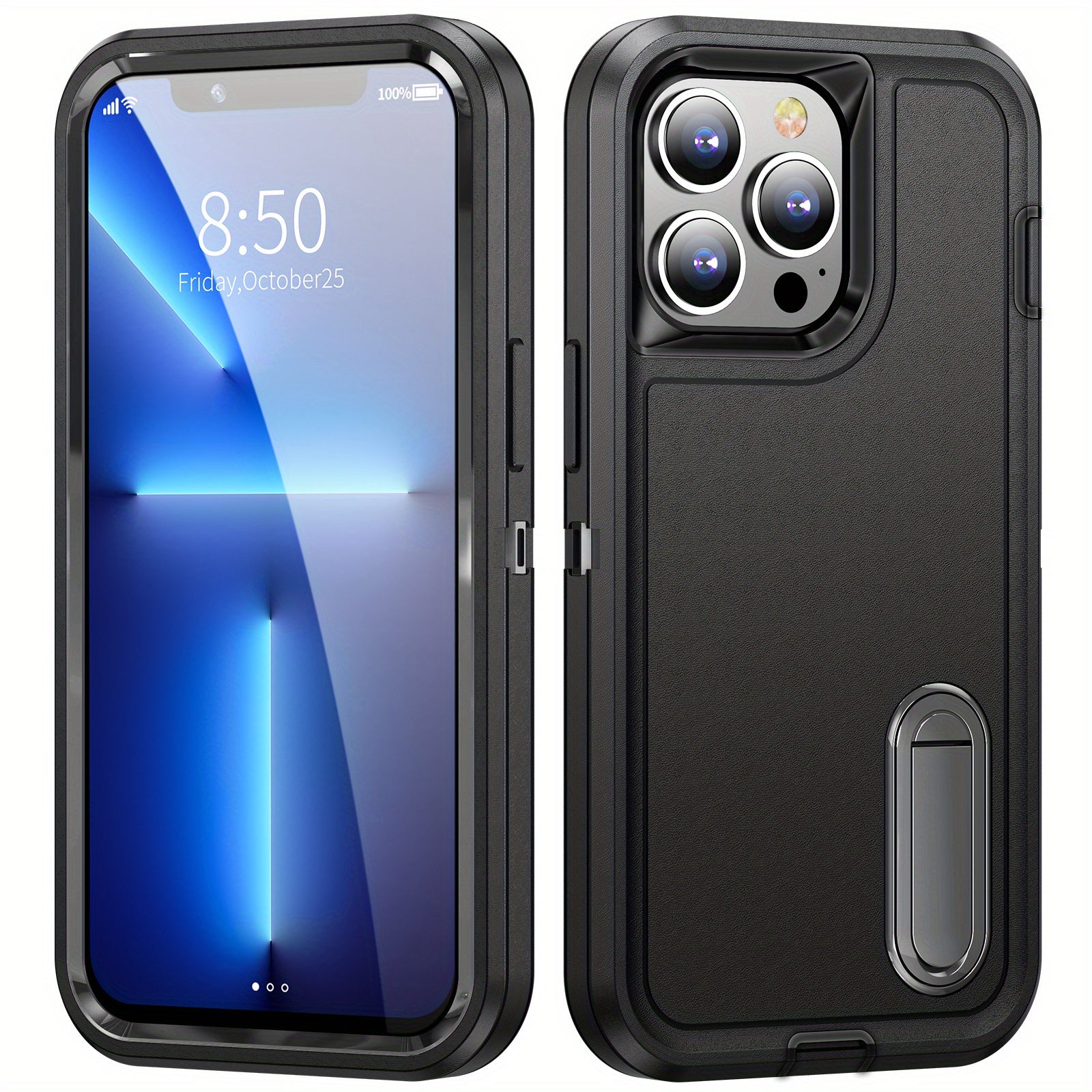 Heavy Duty Rugged Shockproof Phone Case for iPhone 15 Pro Max 14 13 Pro with Dual Layer Protection and Stand