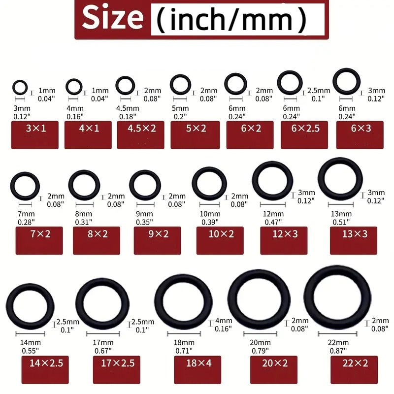 Rubber O-Ring Assortment Kit 18 Sizes for Plumbing Car Repairs and Air Gas Connections