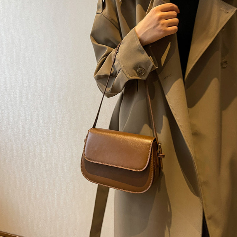 Minimalist Small Shoulder Bag with Flap Closure in PU Leather for Women