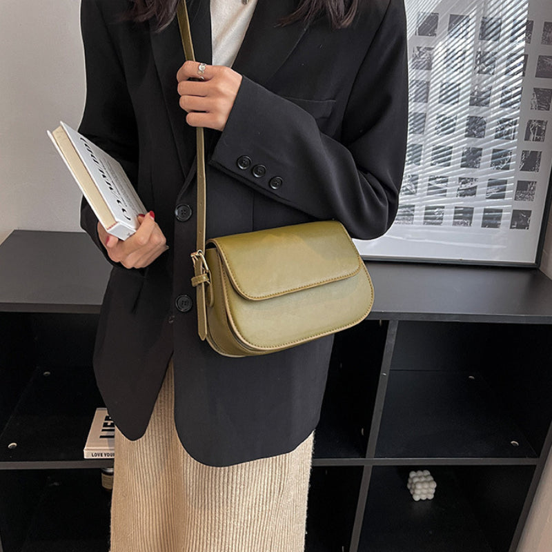 Minimalist Small Shoulder Bag with Flap Closure in PU Leather for Women