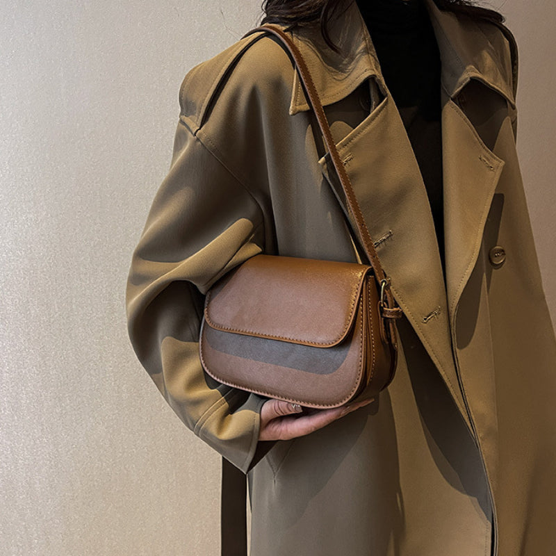 Minimalist Small Shoulder Bag with Flap Closure in PU Leather for Women