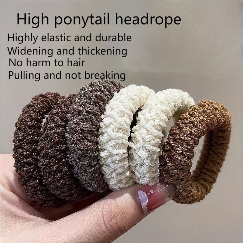 Scrunchies gruesos y anchos con textura y bandas elásticas para el cabello en marrón, blanco y beige