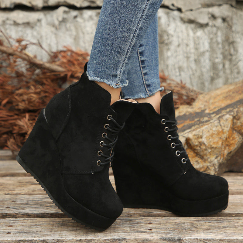 Women's Fuzzy Lace-Up Platform Warm Plush Winter Boots