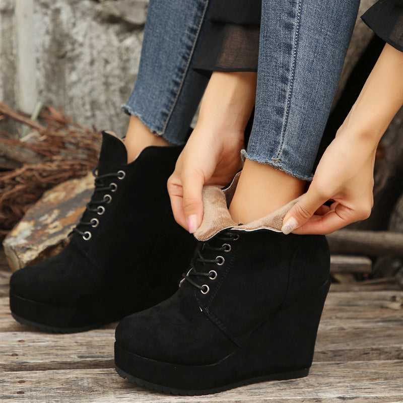 Women's Fuzzy Lace-Up Platform Warm Plush Winter Boots