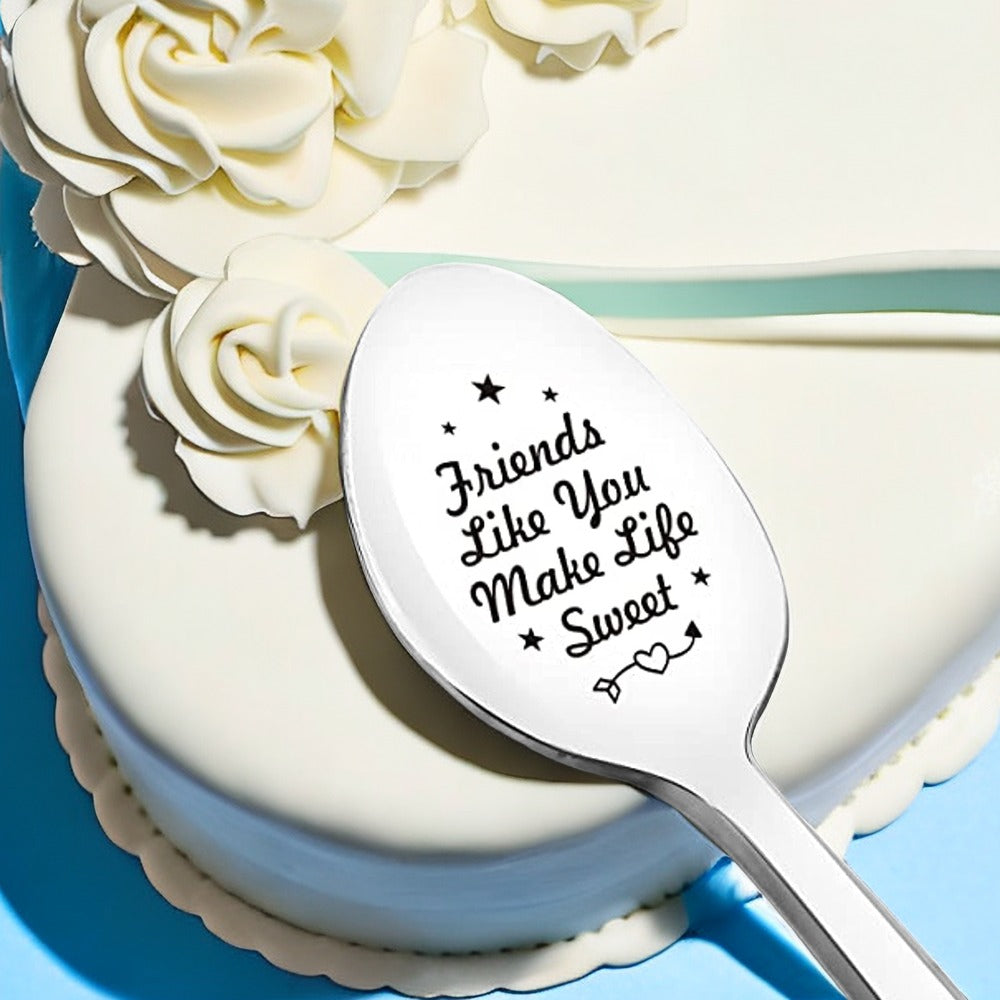 Гравированная ложка из нержавеющей стали для лучших друзей — продуманный подарок на Рождество, Хэллоуин, День благодарения | Отлично подходит для подачи мороженого, кофе и десертов