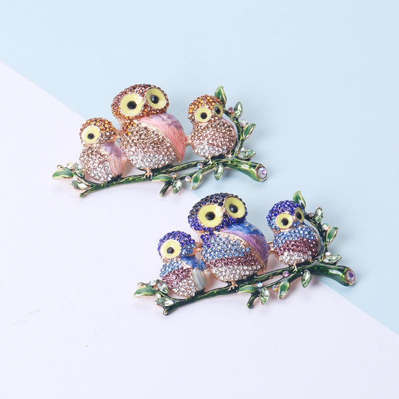 Cute Owl Brooch Rhinestones Animal-Themed Pin for Hats Jeans Coats Bags Accessories