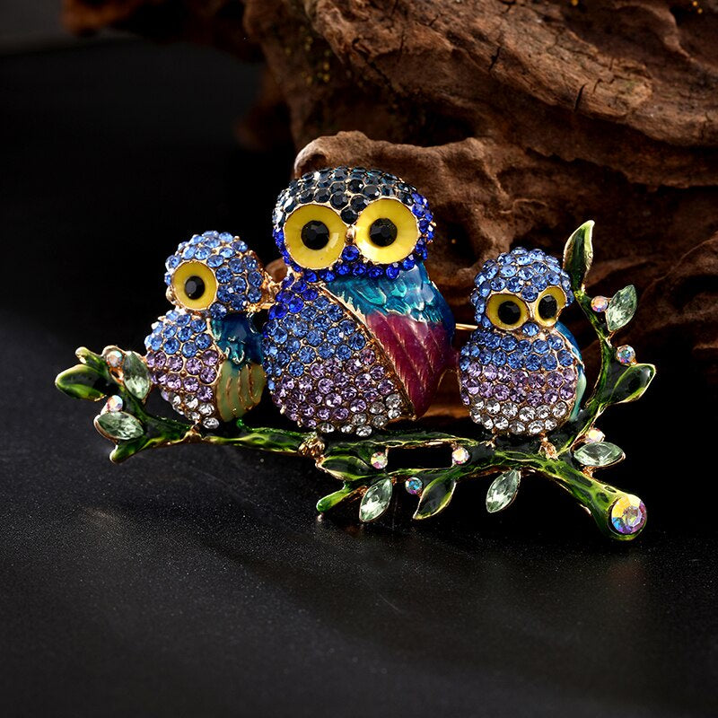 Cute Owl Brooch Rhinestones Animal-Themed Pin for Hats Jeans Coats Bags Accessories