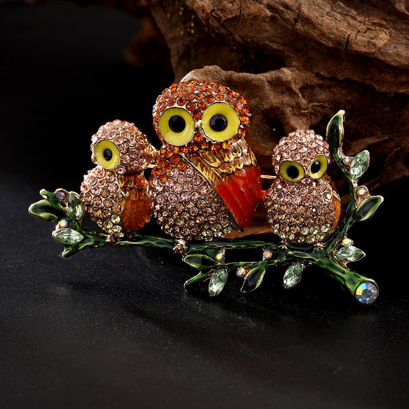 Cute Owl Brooch Rhinestones Animal-Themed Pin for Hats Jeans Coats Bags Accessories