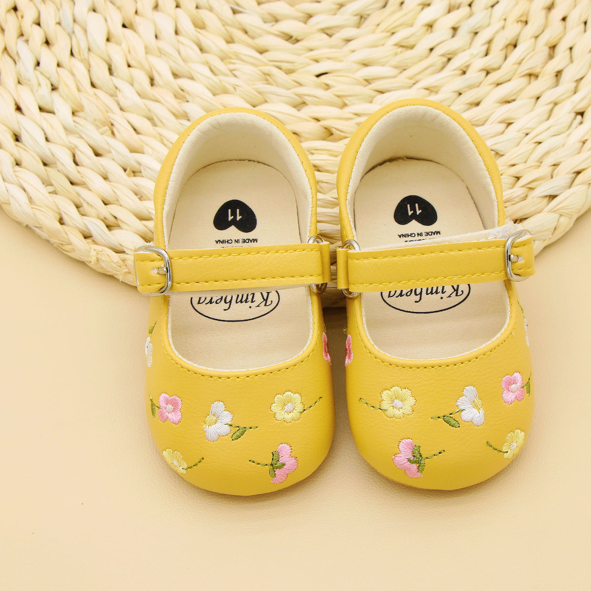 Baby Girls Embroidered Flower Mary Jane Shoes Lightweight Non-Slip Flat Sole for Indoor Outdoor Autumn