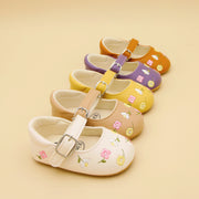 Baby Girls Embroidered Flower Mary Jane Shoes Lightweight Non-Slip Flat Sole for Indoor Outdoor Autumn