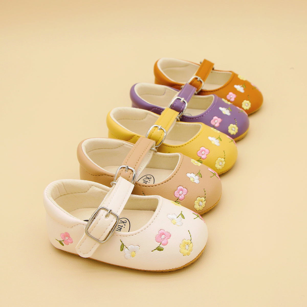 Baby Girls Embroidered Flower Mary Jane Shoes Lightweight Non-Slip Flat Sole for Indoor Outdoor Autumn
