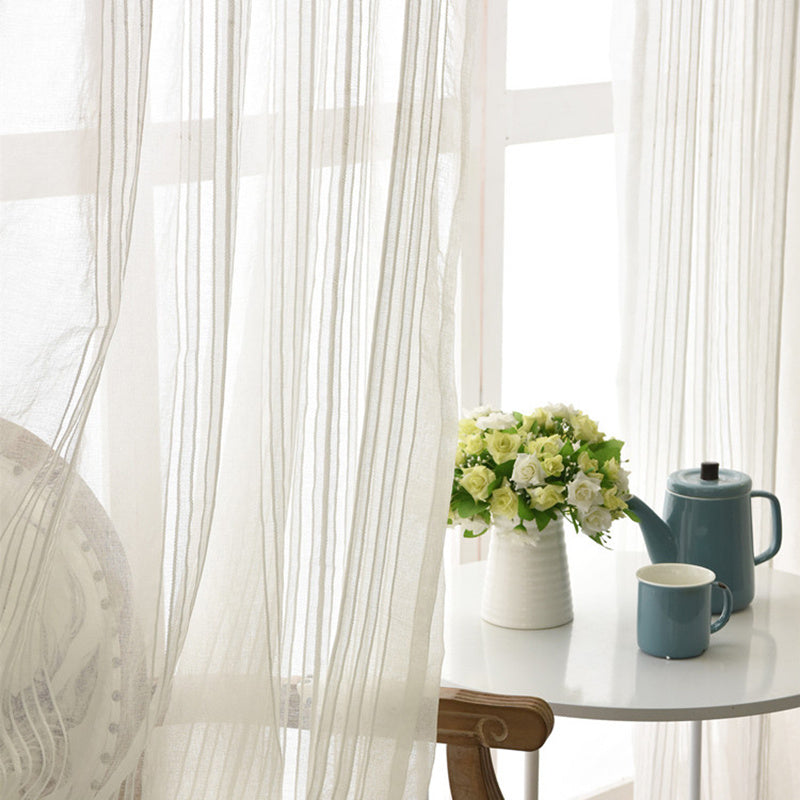 White Sheer Curtain with Stripes for Living Room and Patio Doors