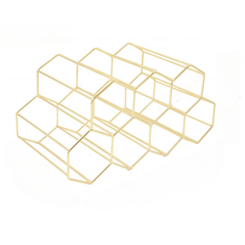 Qora metall asal honeycomb vino rack 7 ta shisha sig'imi bilan oshxona yoki mehmonxona uchun olti burchakli tarmoq ko'rsatuvchi tashkilotchi