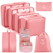 Pink Travel Organizer Set with 8 Pieces Polyester Luggage and Toiletry Bags