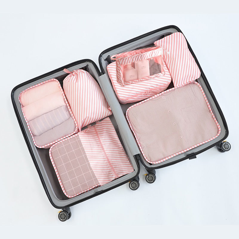 Pink Travel Organizer Set with 8 Pieces Polyester Luggage and Toiletry Bags