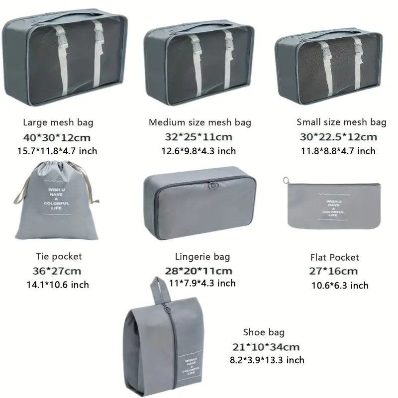 Pink Travel Organizer Set with 8 Pieces Polyester Luggage and Toiletry Bags