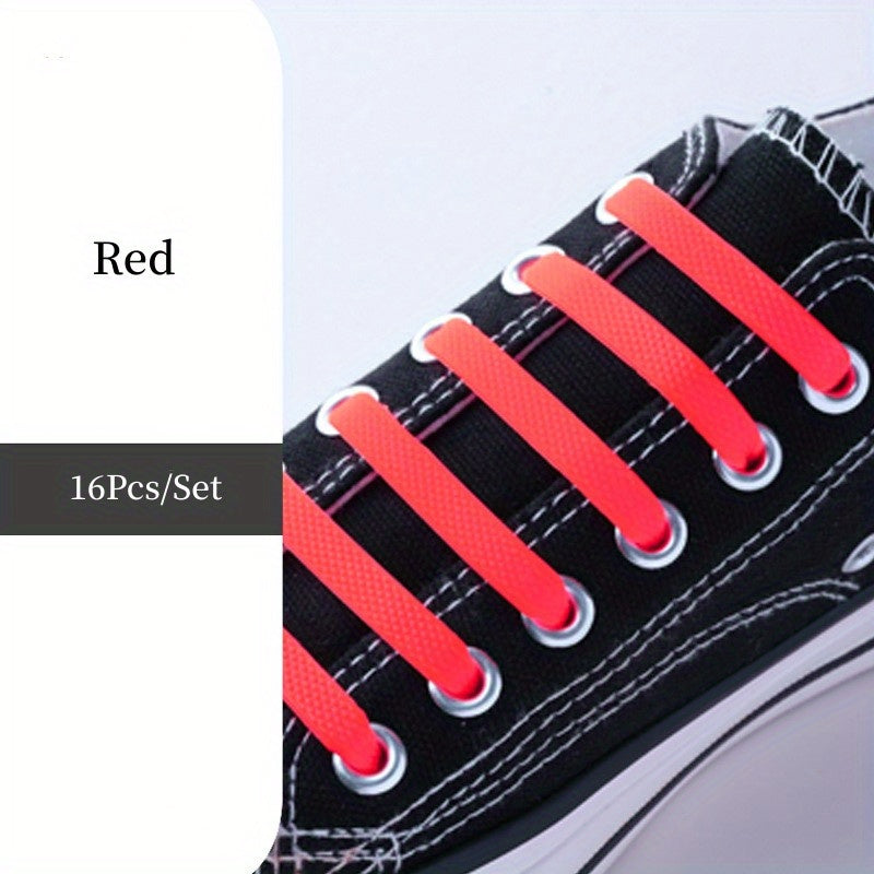 16pcs Silicone Elastic No Tie Shoe Laces for Sneakers Casual Shoes Vibrant Colors