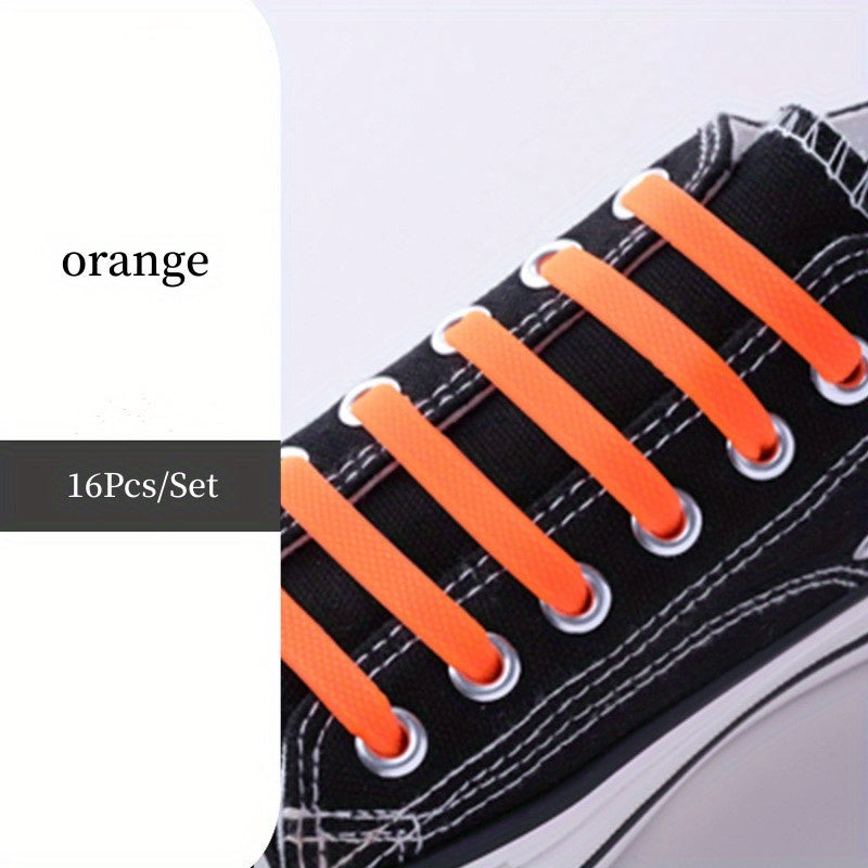16pcs Silicone Elastic No Tie Shoe Laces for Sneakers Casual Shoes Vibrant Colors