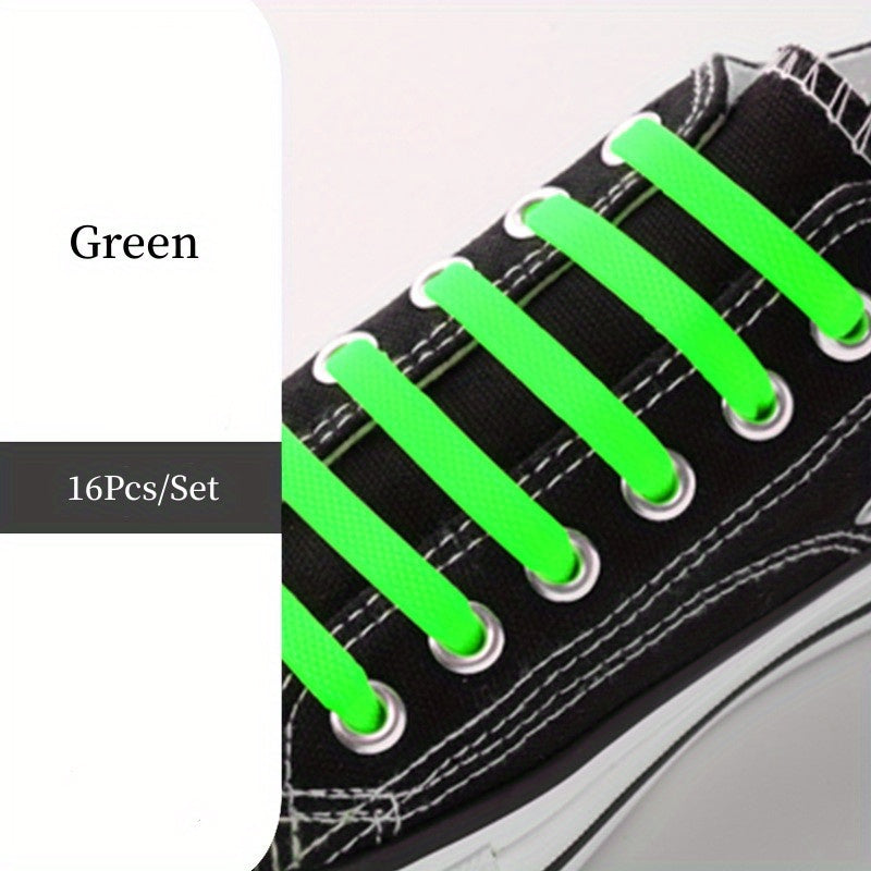 16pcs Silicone Elastic No Tie Shoe Laces for Sneakers Casual Shoes Vibrant Colors