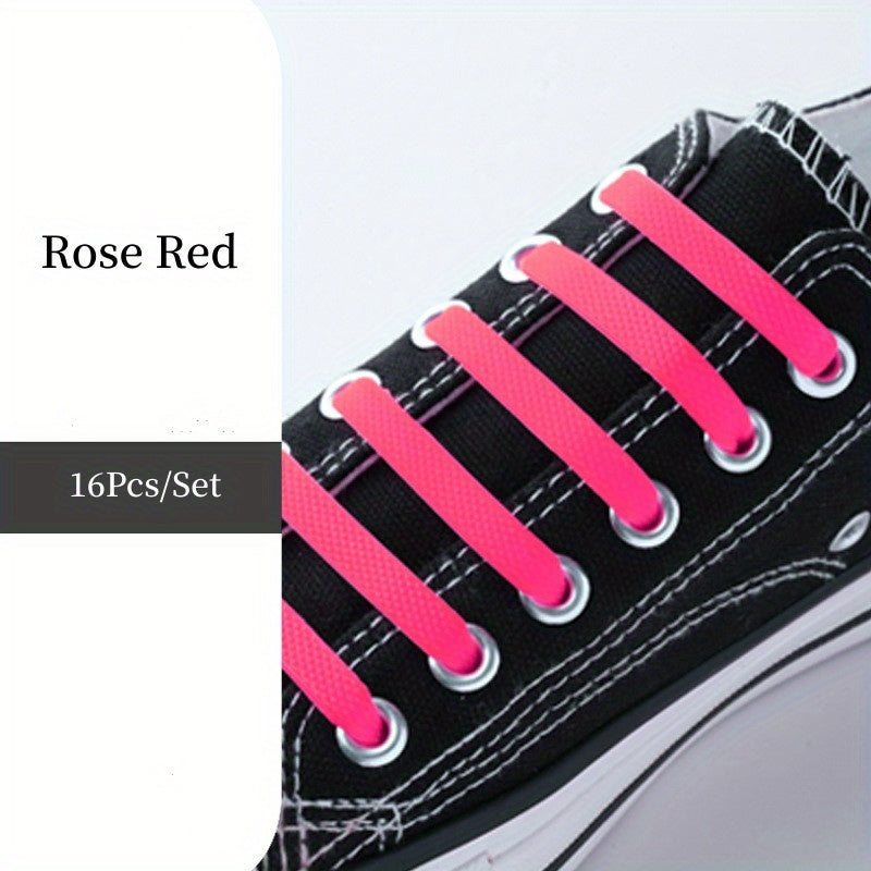 16pcs Silicone Elastic No Tie Shoe Laces for Sneakers Casual Shoes Vibrant Colors