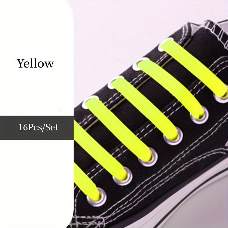 16pcs Silicone Elastic No Tie Shoe Laces for Sneakers Casual Shoes Vibrant Colors
